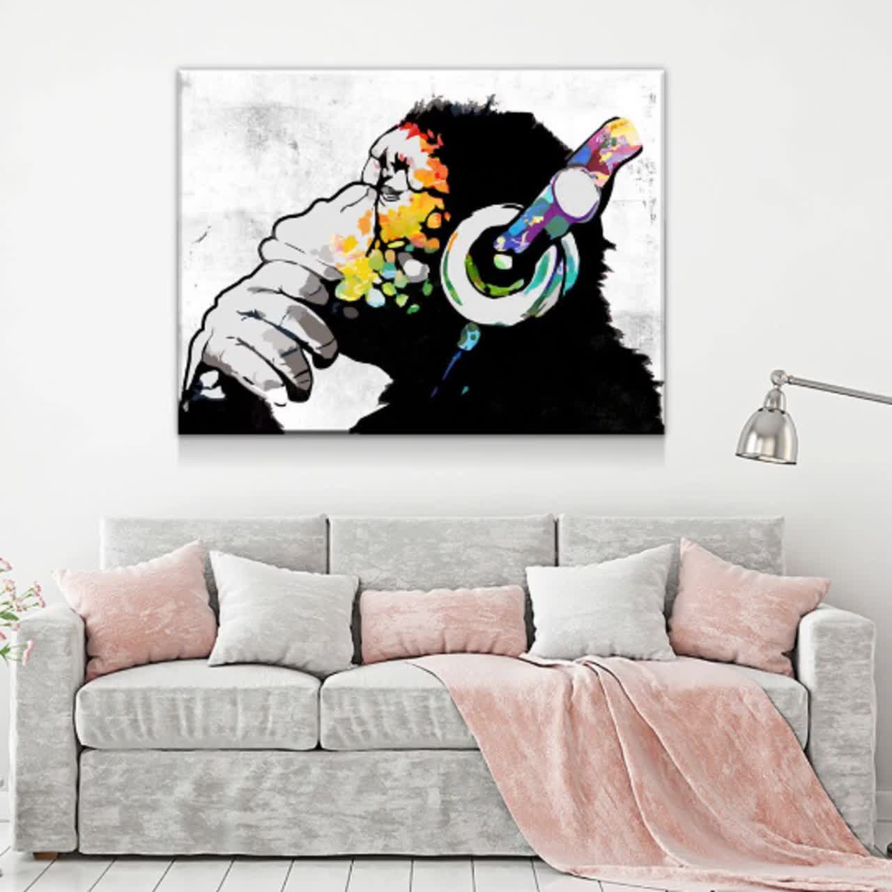 Monkey,flower,Hand-painted Animal Art Oil painting Wall Decor Canvas 36