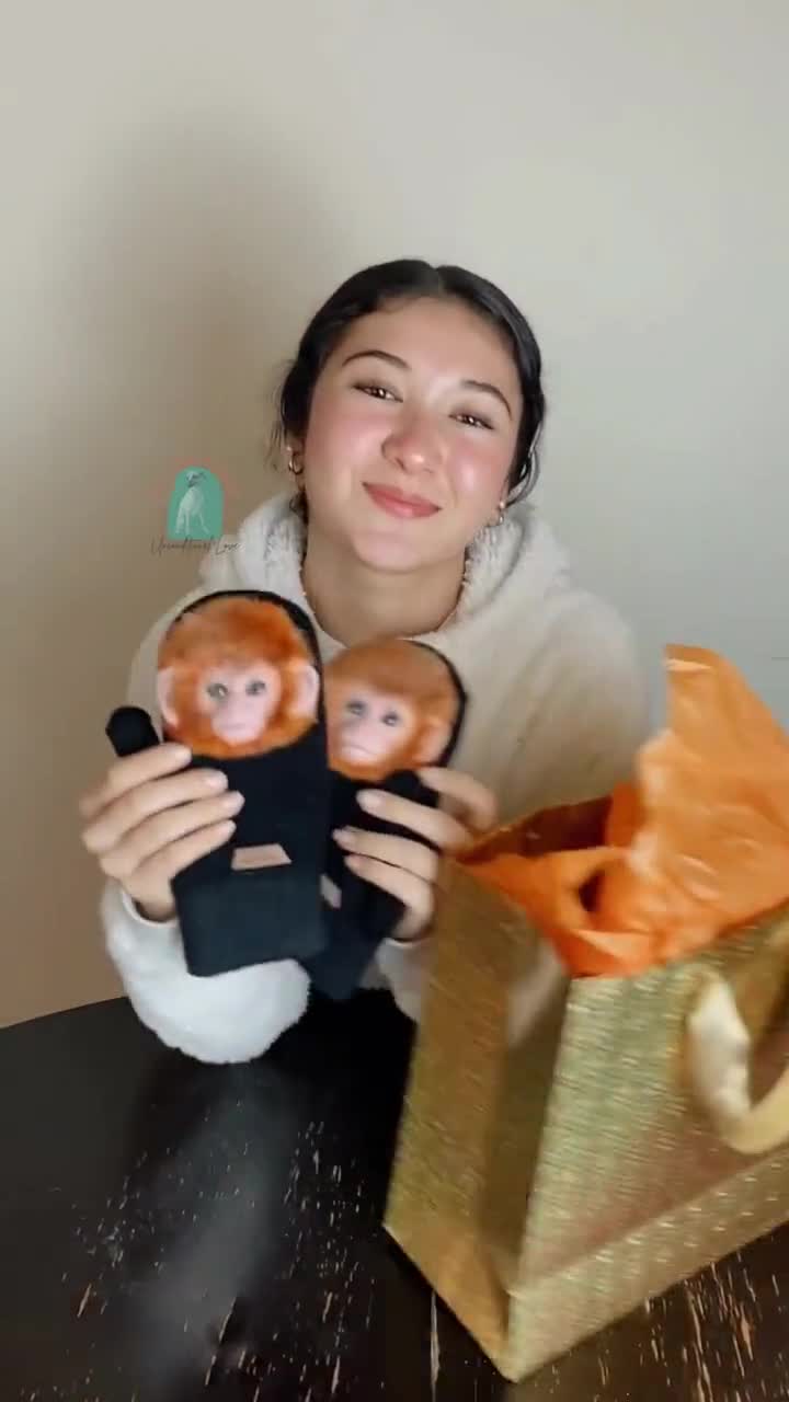 LISTO PARA ENVIAR, Manoplas de mono, Manoplas de animales de fieltro, Manoplas de diseñador, Manoplas de Mohair, Manoplas de invierno, Amantes de los monos, Regalo de Navidad único video poster