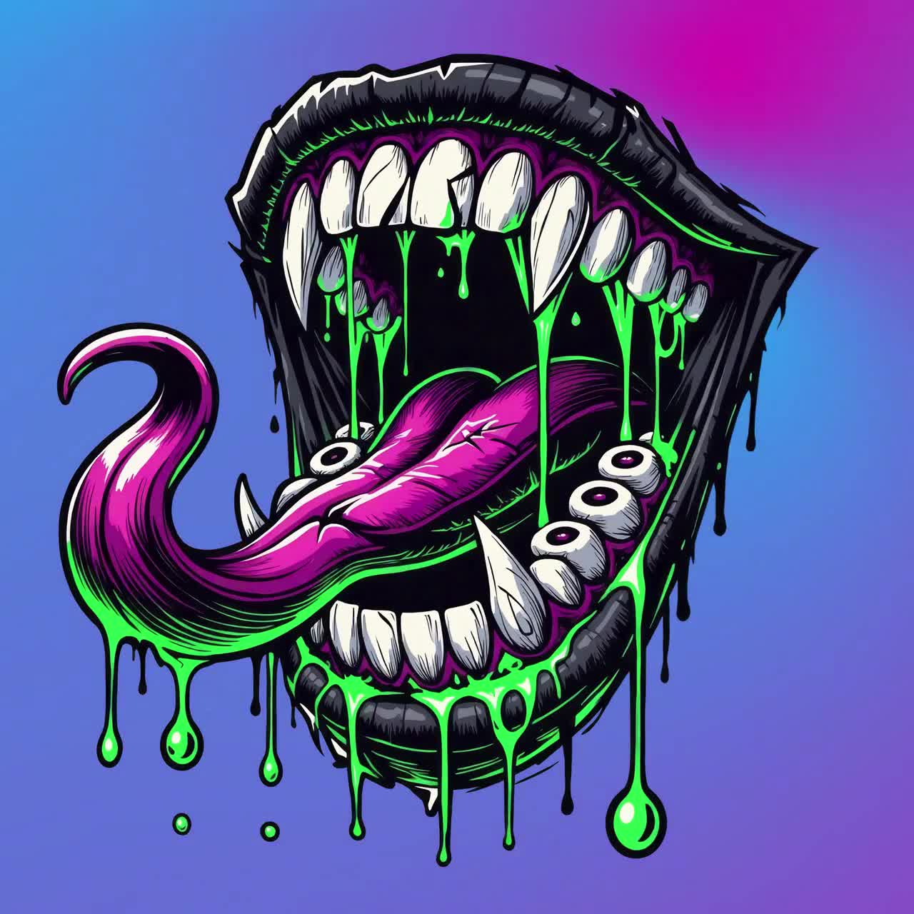 Monster Mouth Tongue PNG – Graffiti Drip Sublimation Graphic for