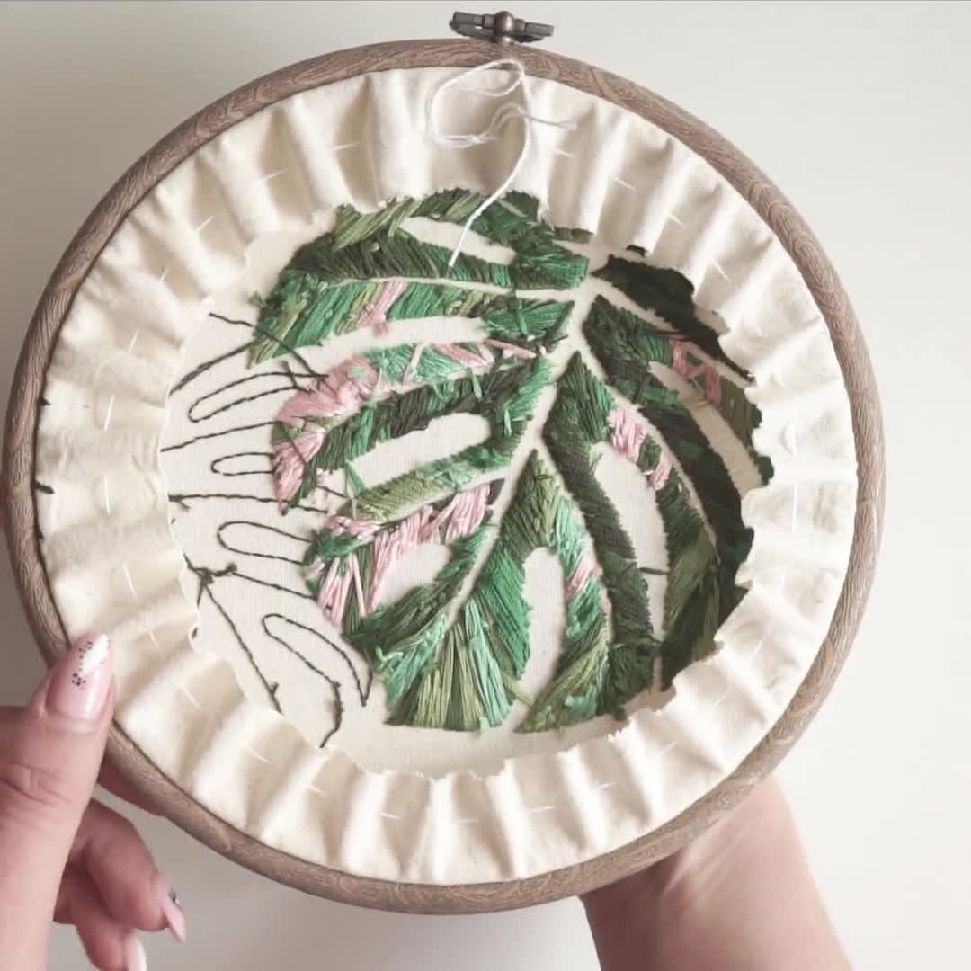 Monstera Leaves Embroidery Pattern: Advanced Hand Stitch (PDF Pattern)