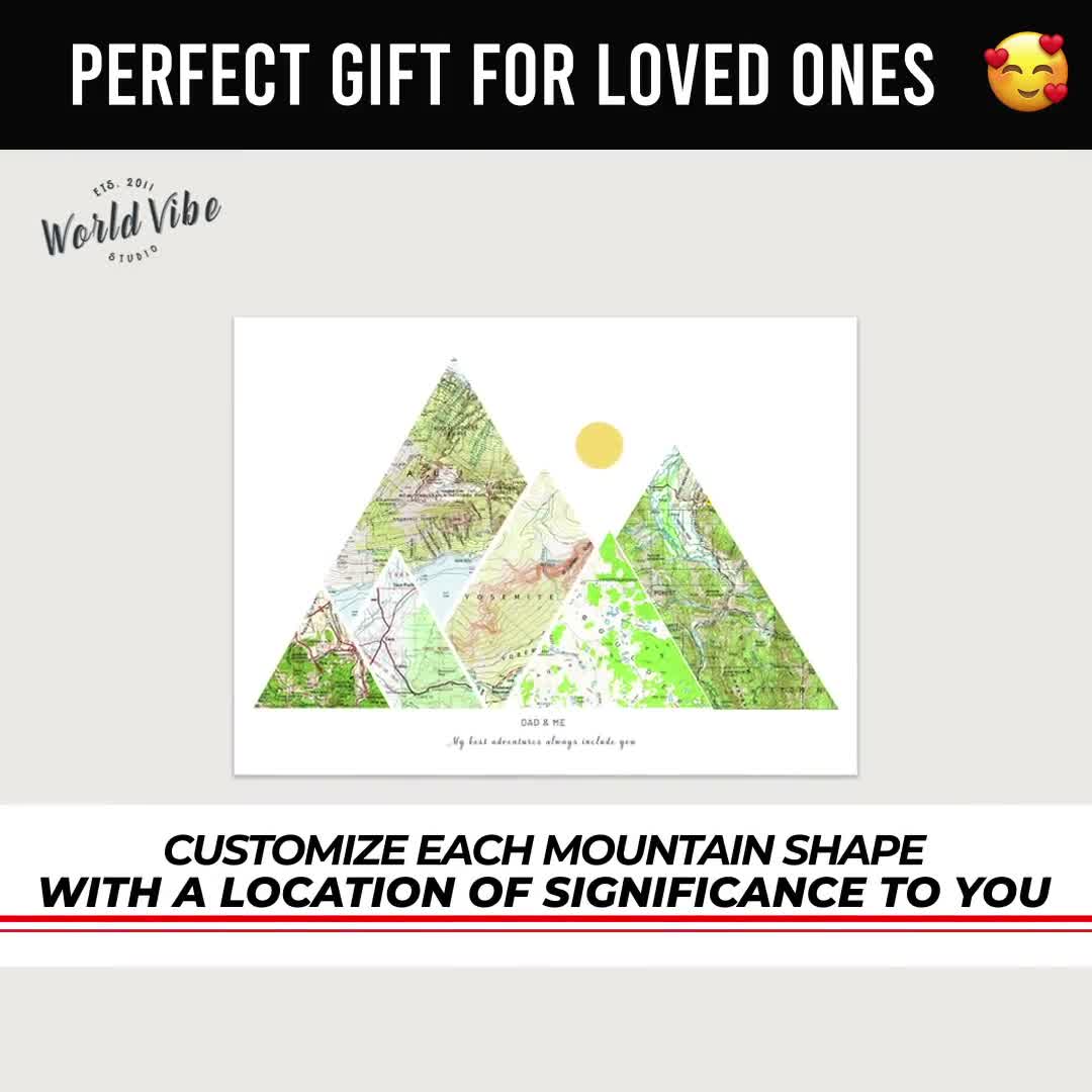 Fathers Day Gift from Daughter, Dad Gift, Fathers Day Gift from Son,  Mountain Art, Gifts for Dad, Custom Map Gift, Christmas Gift