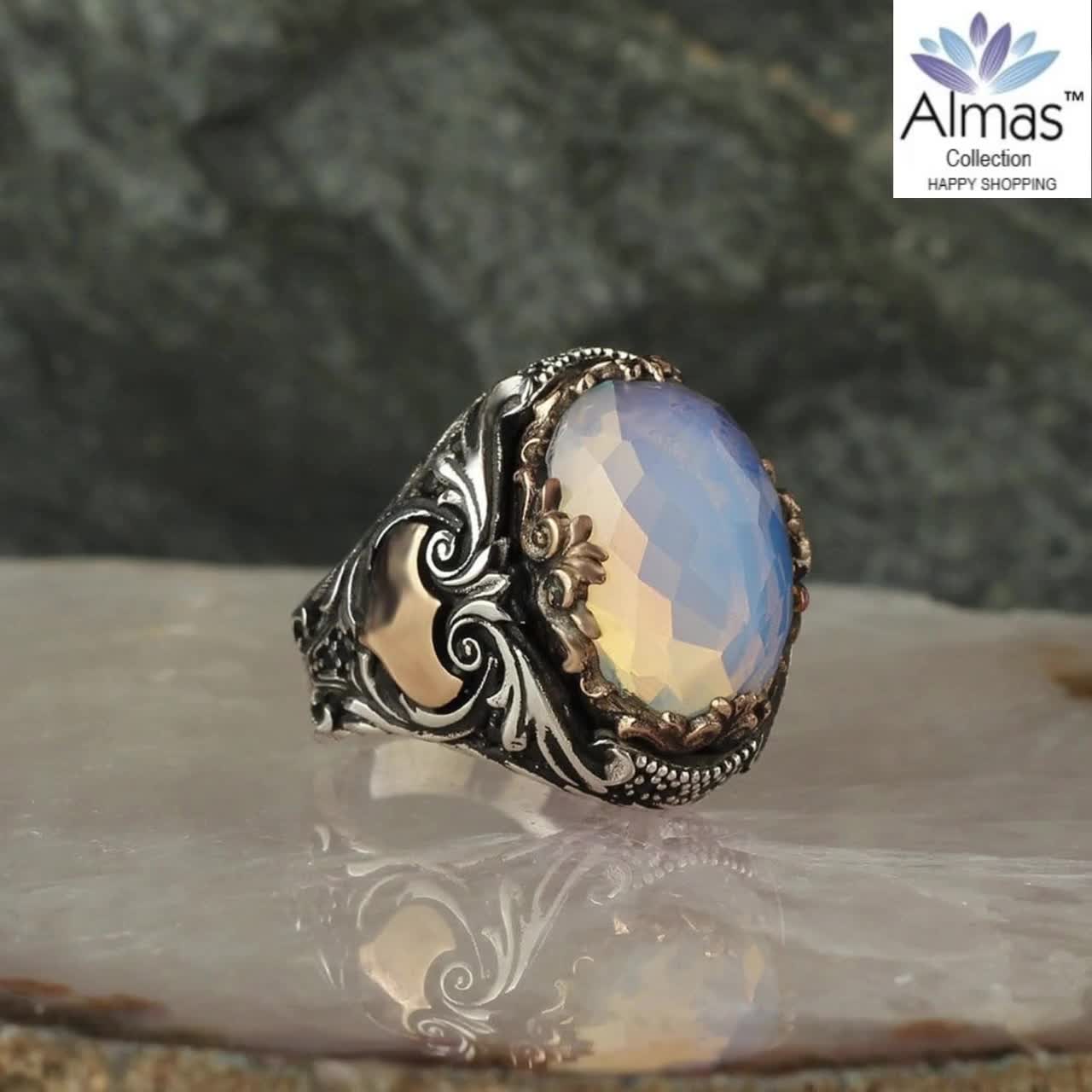 Mix Natural Stone Gemstone Cabochon Solid .925 Silver Ring Price - Bhuvah