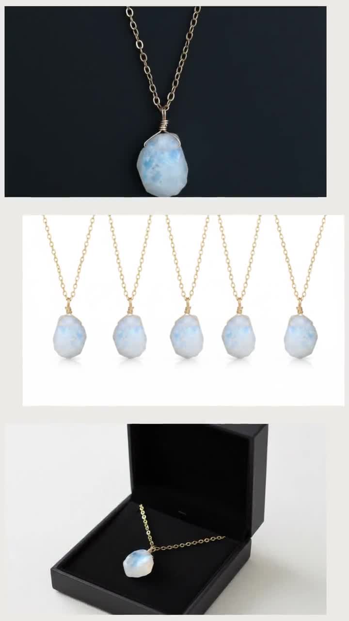 ムーンストーンのワイヤーラップペンダントネックレス | ボヘミアンスピリチュアルクリスタルジュエリー video poster