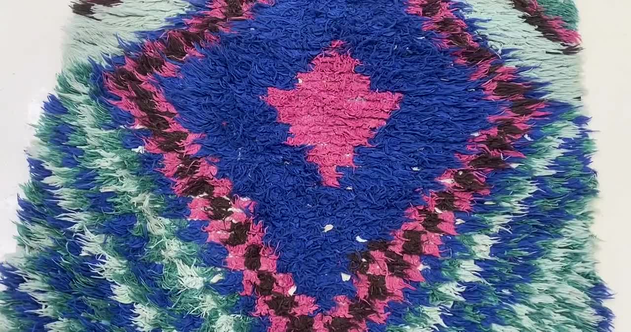 ヴィンテージ モロッコ ランナーラグ：3x8 ハンドノット ダイヤモンド