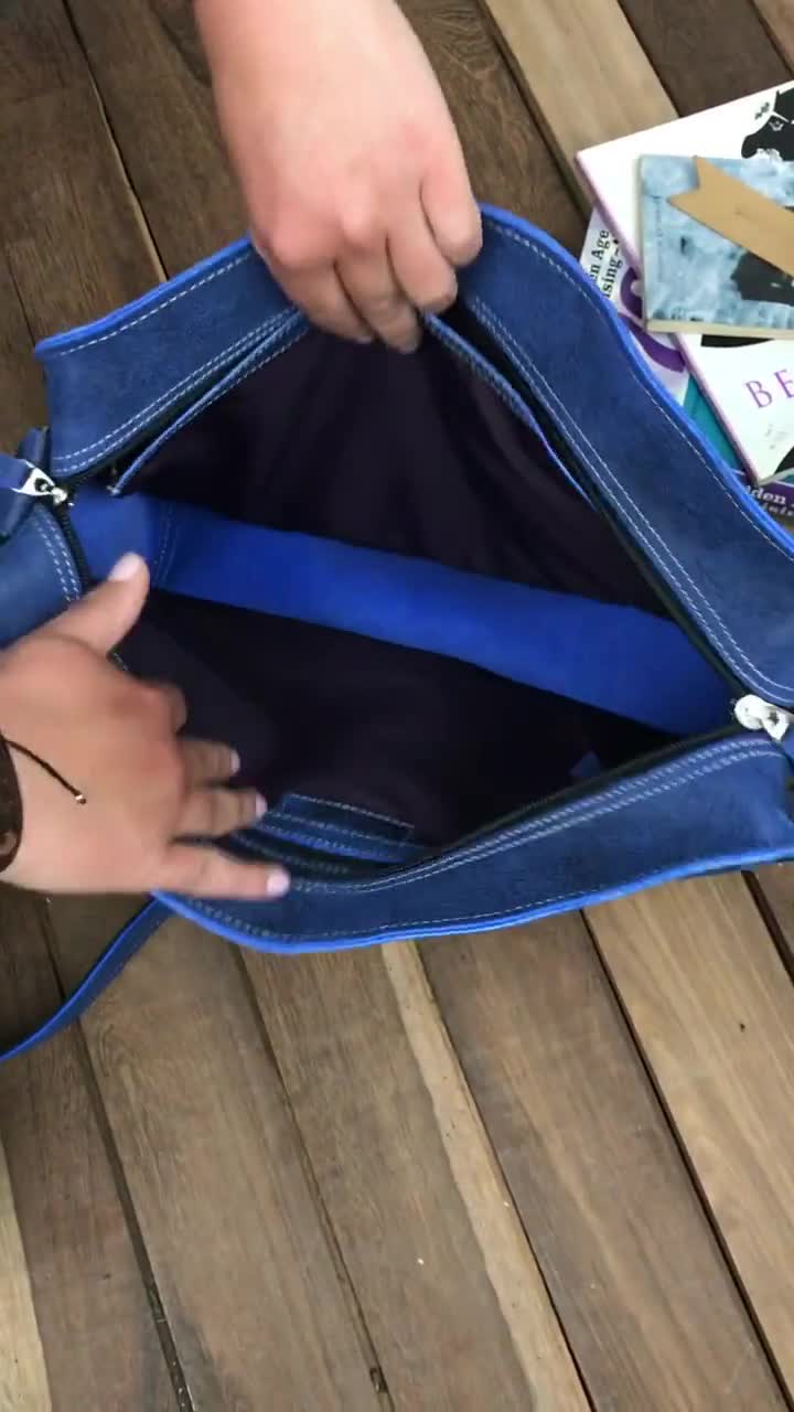 Sky Blue Leather Messenger Bag for Women Laptop Bag Woman 