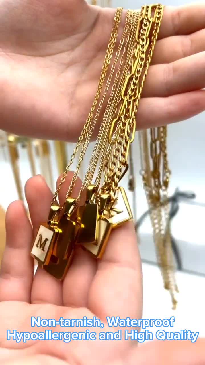 Hexagon Gold Plated Initial Necklace Letter Pendant Multi Chain Women Men  Unisex | eBay
