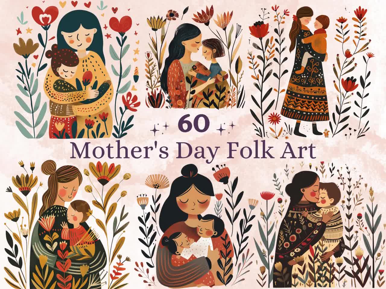 60 PNG Watercolor Mother's Day Folk Art Clipart, Scandinavian Mothers Day  Illustrations, Nordic Flowers Art Png, Mom and Child Sublimation - Etsy, image size:1280x960