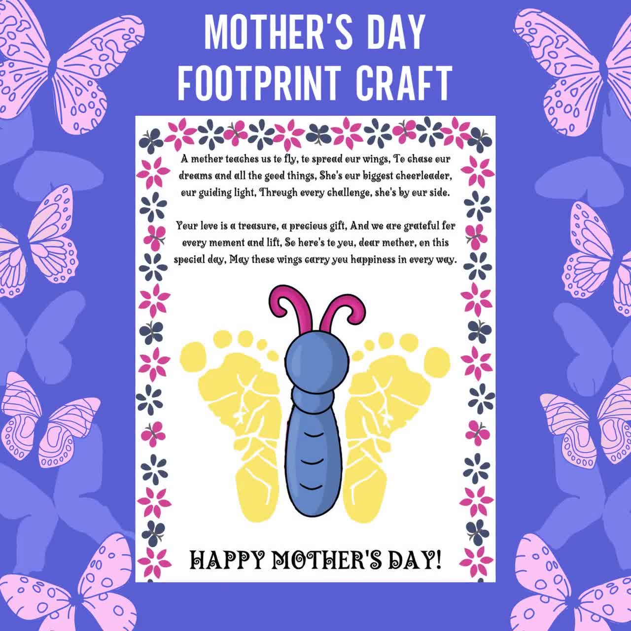 Mothers Day Crafts for Kids, Toddler Footprint Gift, Preschool Daycare  Butterfly Craft, DIY Handmade Present for Mom, Instant Download (Download  Now) 