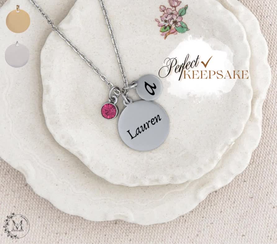 Birthstone Initial Necklace Personalized for Mother's Day Card