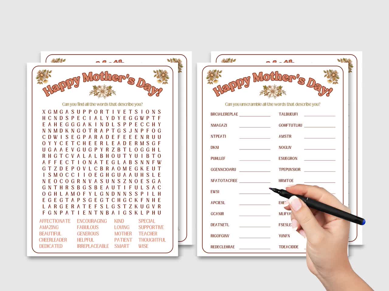 Mothers Day Word Games Printable Retro, Word Search Game, Word Scramble  Game, Mothers Day Gift, Gift For Mom, Printable Word Game PDF