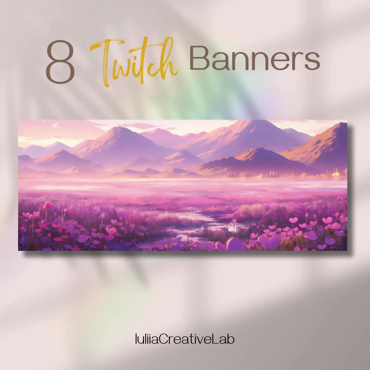 美しいTwitchバナーストリーミング、マウンテンメドウズのパステルデザイン、ストリーム設定用のかわいいTwitchヘッダー、Twitch設定用のストリーミングヘッダー, image size:1280x1280
