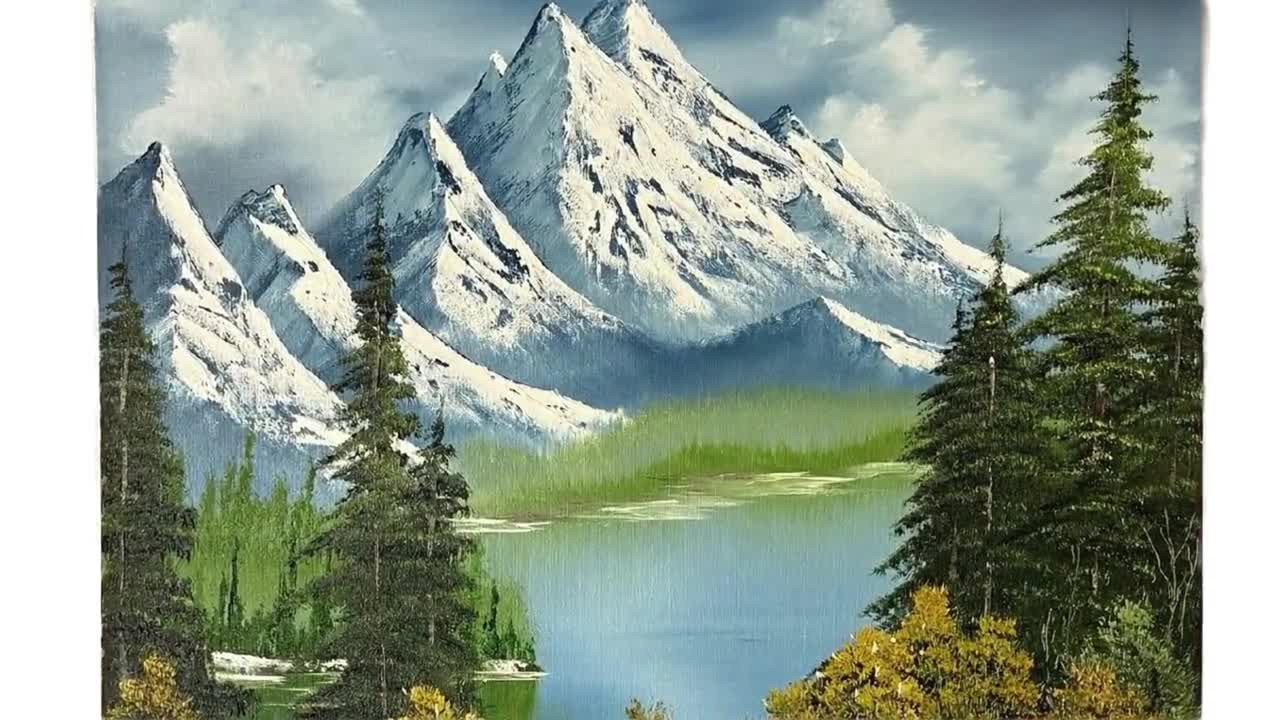 Snowy Mountain Lake Art, Cypress Trees, Bob Ross Style - Etsy Denmark