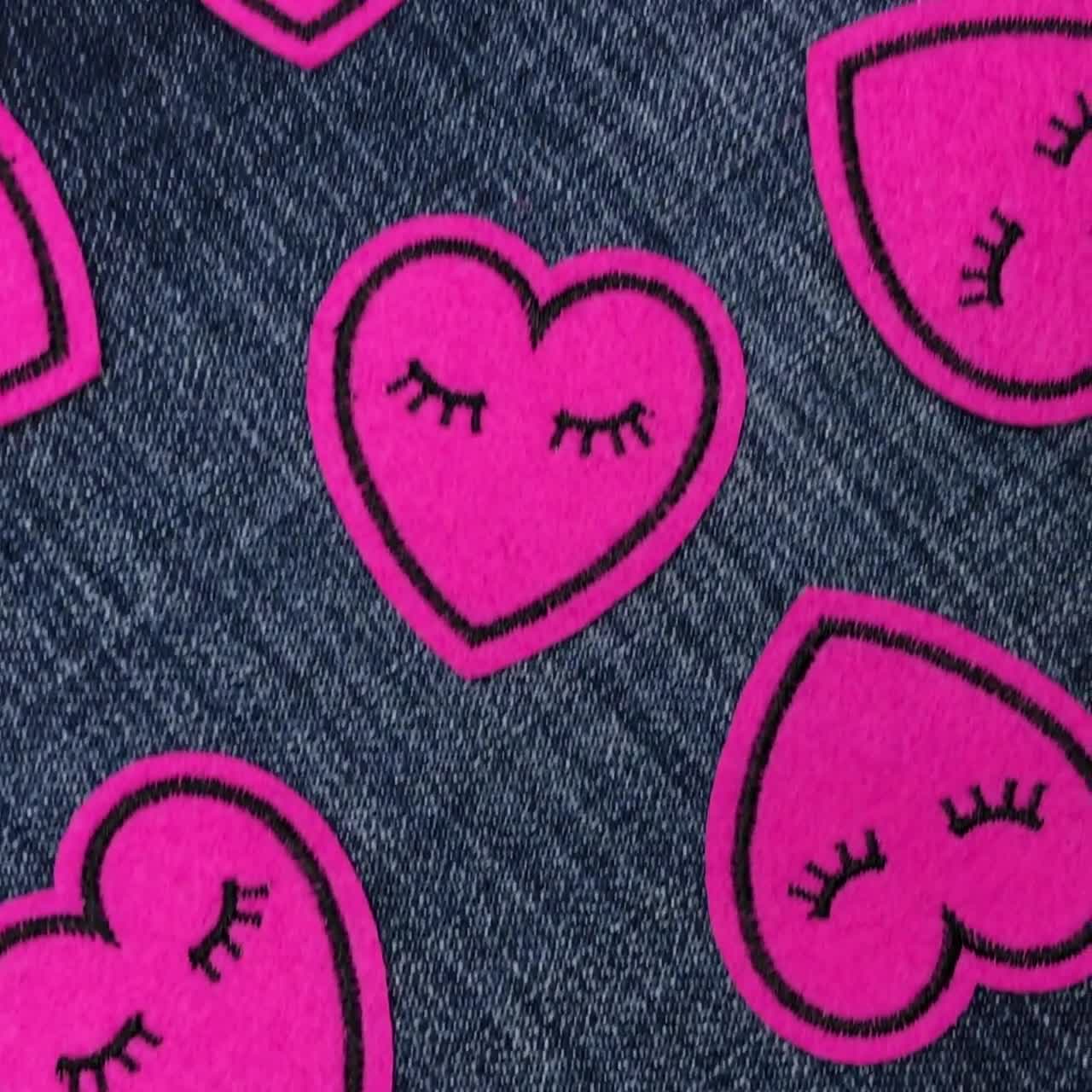 3 X Pink Heart Iron-on Patches, Embroidered Fabric Applique, Pink