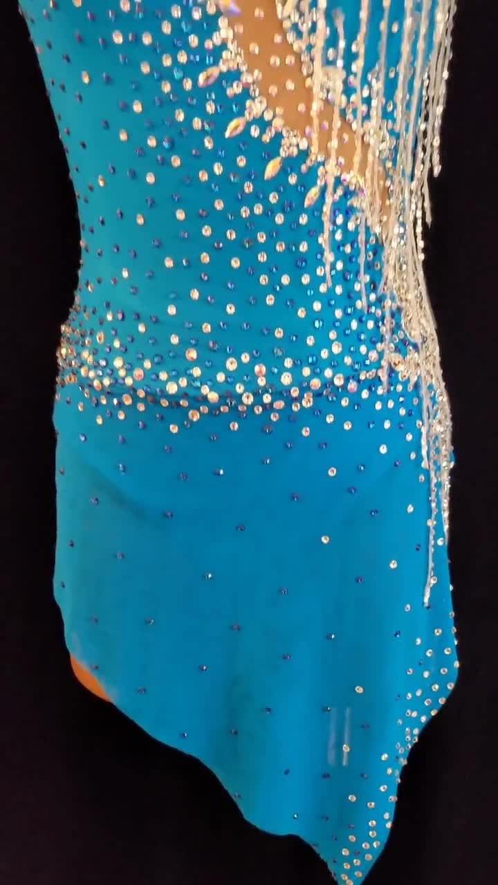 Turquoise Carribean Blue and Silver Fringe Latin Jazz Dancesport