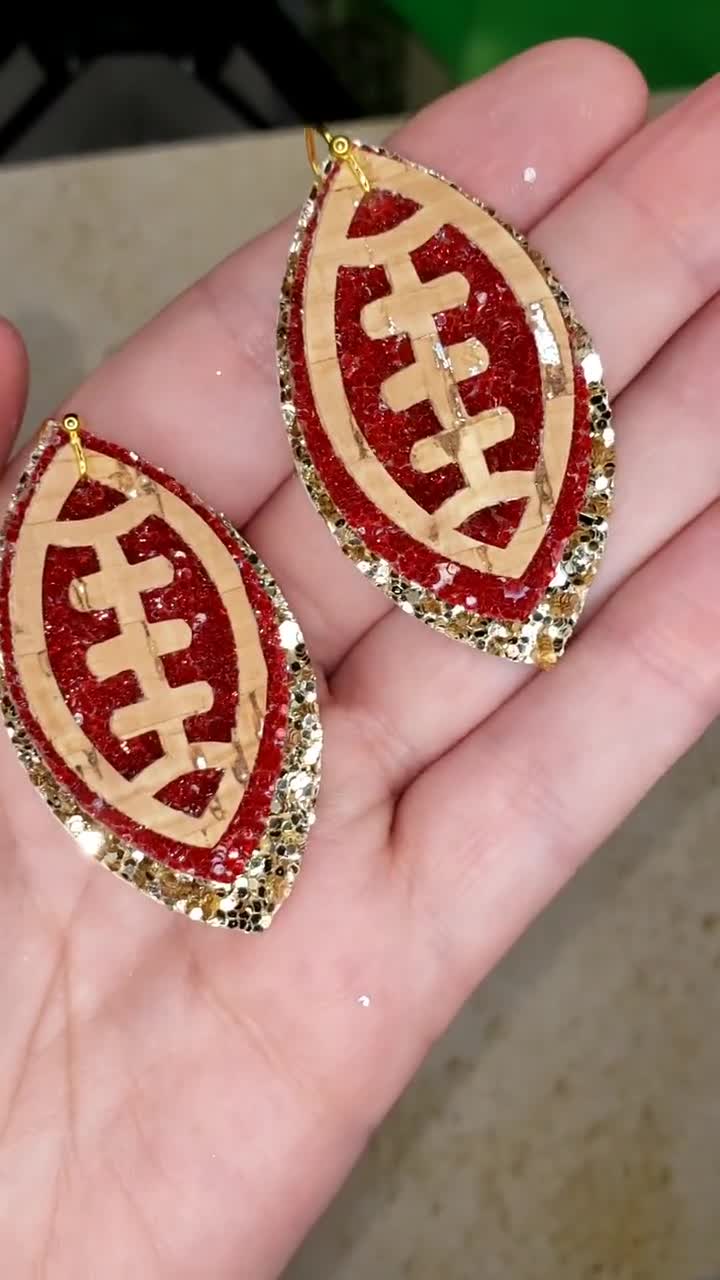 Commanders Earrings, Washington Football Team, Football Earring, Leather Earring, Birthday Gift Her, Burgundy & Gold, DC Earring Lightweight