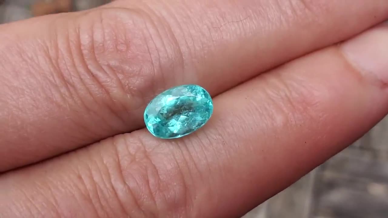 ソ付 天然パライバトルマリン 3.79ct 緑がかった青 オーバルカット 銅 