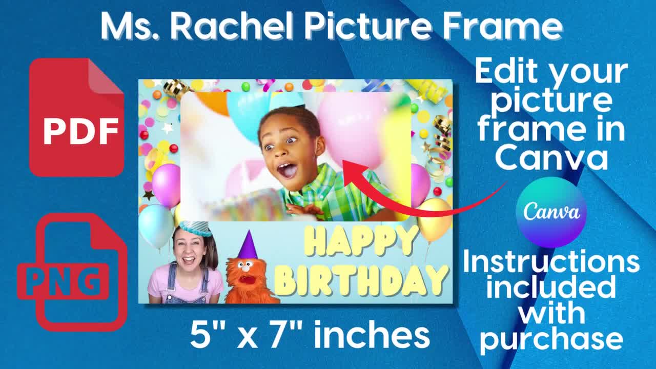 Ms. Rachel Happy Birthday Printable Picture Frame | Canva Template | 5