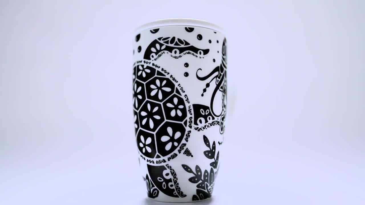 Boho Mug Modern Turtle Coffee Mug / Tea Cup With Inspirational Quote,  Ceramic Lid, and Diffuser. 16oz 
