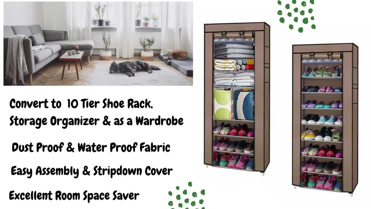 Clearance Sale! 10 Tier 27-Pairs Shoe Rack Tool Free Easy Assembled Shoe  Shelf Storage Organizer with Dustproof Nonwoven Fabric Cover