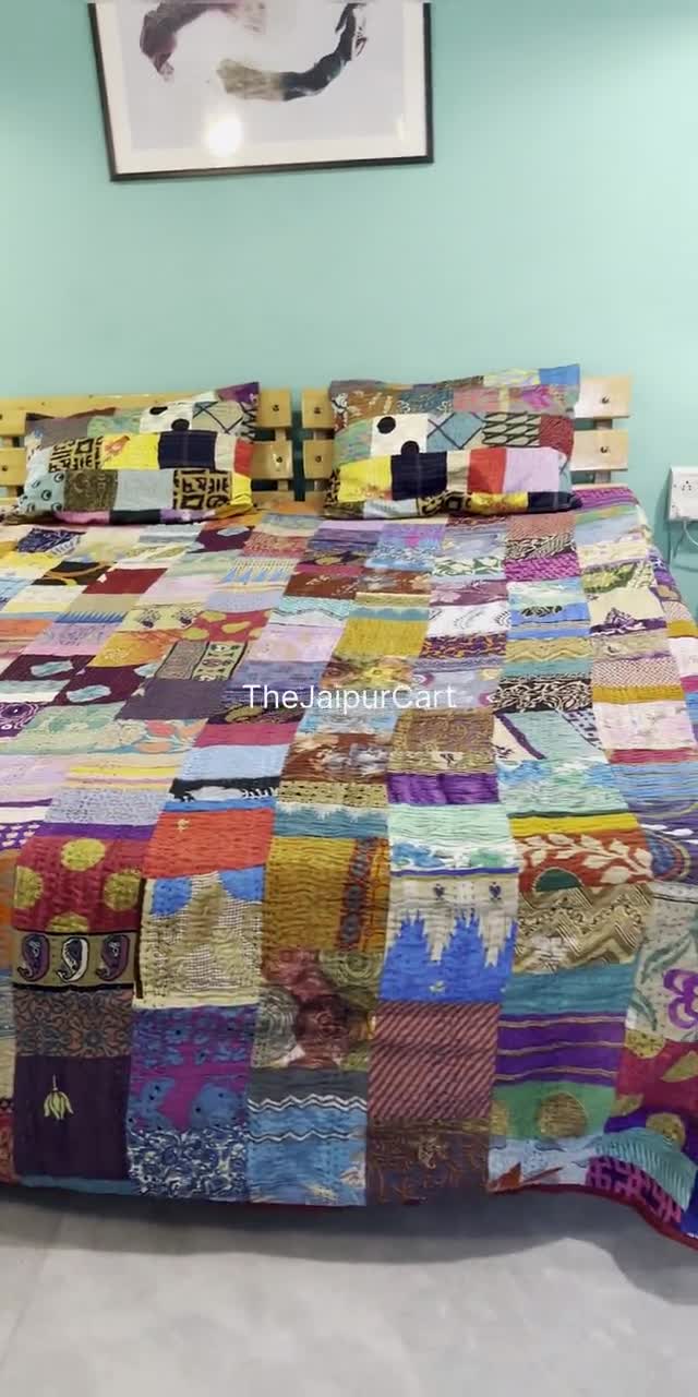 STALLION COTTON CLOTHING Indian Cotton Kantha Quilt King Bedspreads Throw Blanket Multi Floral Bohemian Bedspread Bedding Handmade Size Bed Cover%2f7230257761