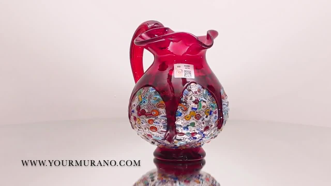 Murano Glass Red and Murrine Detail Elegant Carafe