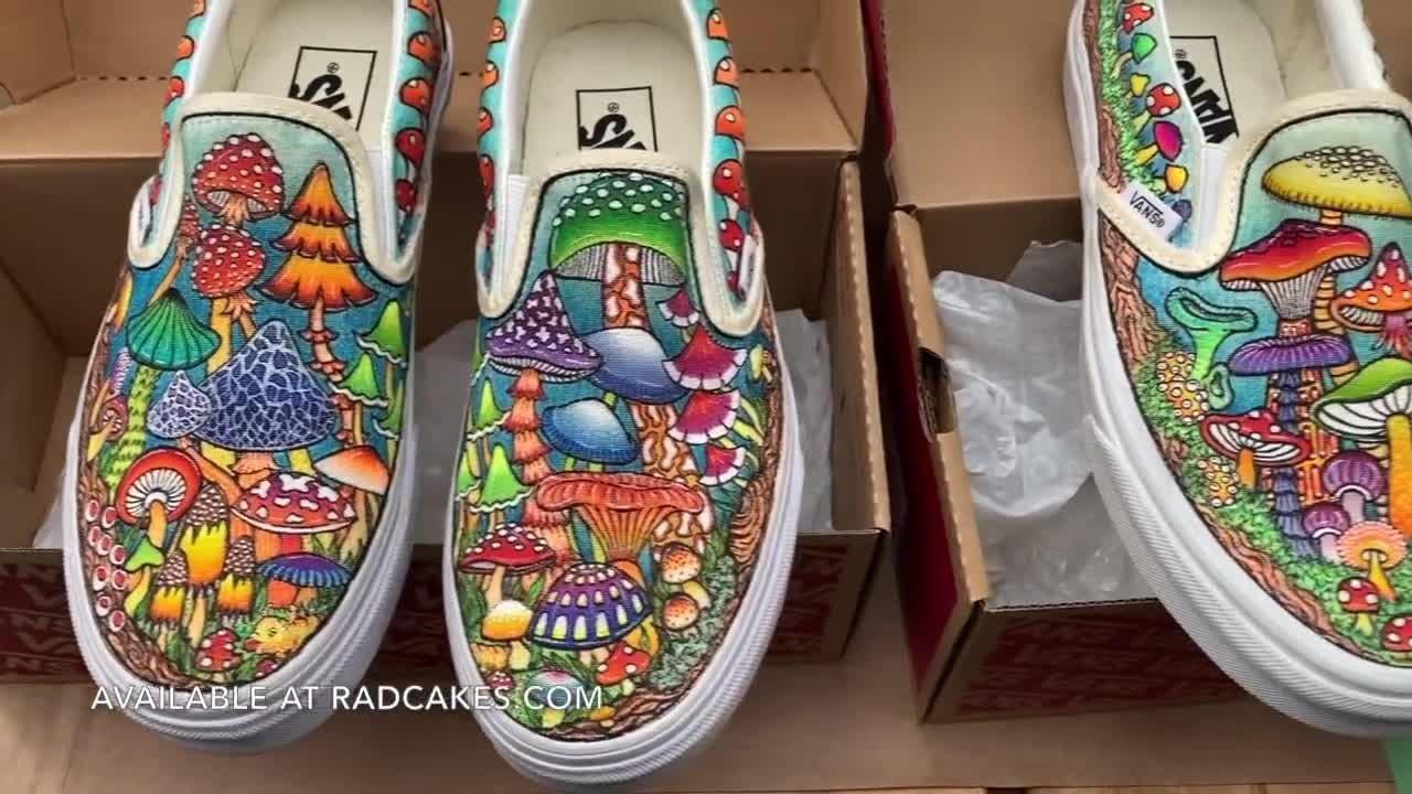 Mushroom themed custom Vans Slip On Sneakers – RAD Shirts Custom