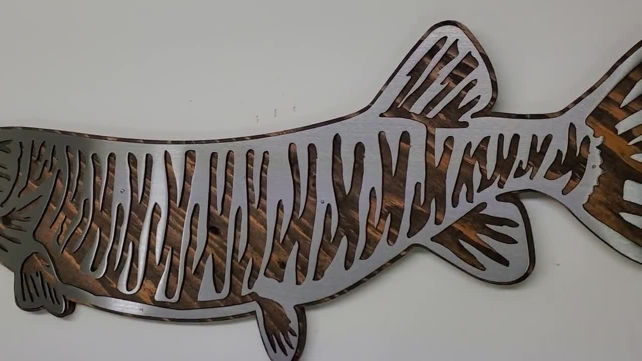 Muskie Fish Wall Art Handcrafted Rustic Wood and Metal Lake Cabin Wall Décor  Shop, Home, Office Wall and Shelf Fish Décor Made in USA 