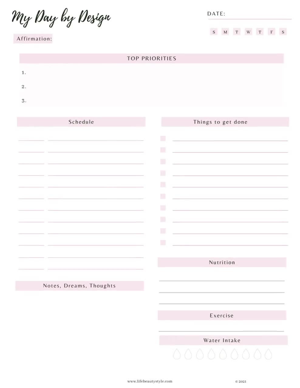 Day by design planner daily printable