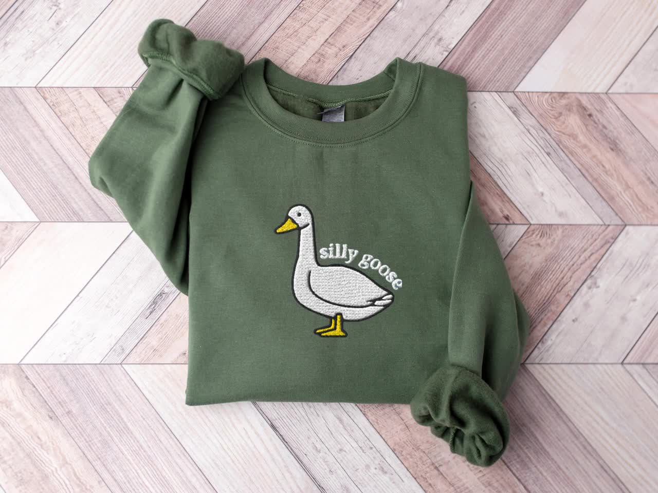 Embroidered Silly Goose Sweatshirt, Embroidered Goose Crewneck