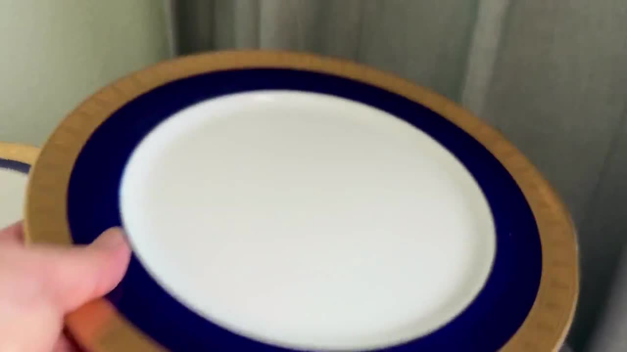 Cobalt Blue 24K Gold Dinner Plates Salad Bowls YAMASHIGE Japan