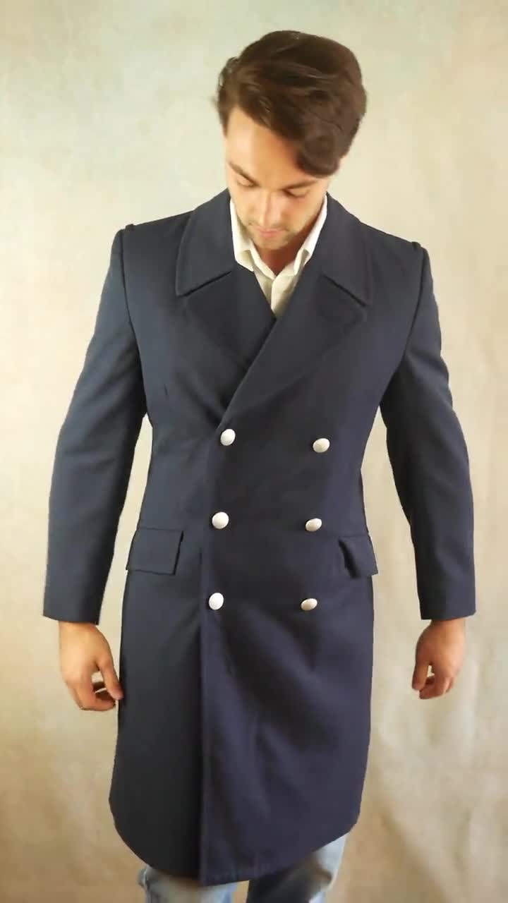 Gabardina de doble botonadura de los años 40 M, abrigo vintage con botones  de latón estilo militar de lana azul marino Razook's de los años 40,  mediano -  México