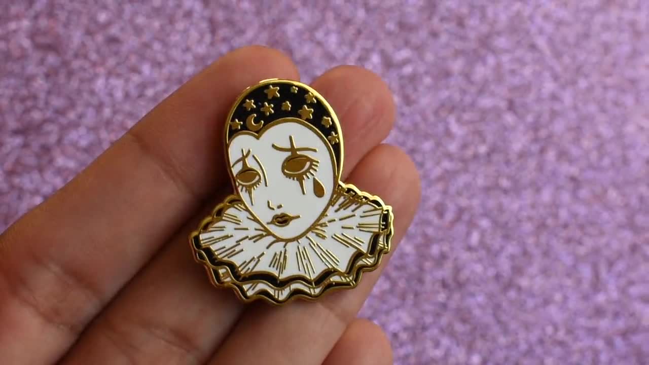 Sad Pierrot Clown Girl Enamel Pin - Golden Metal - Etsy