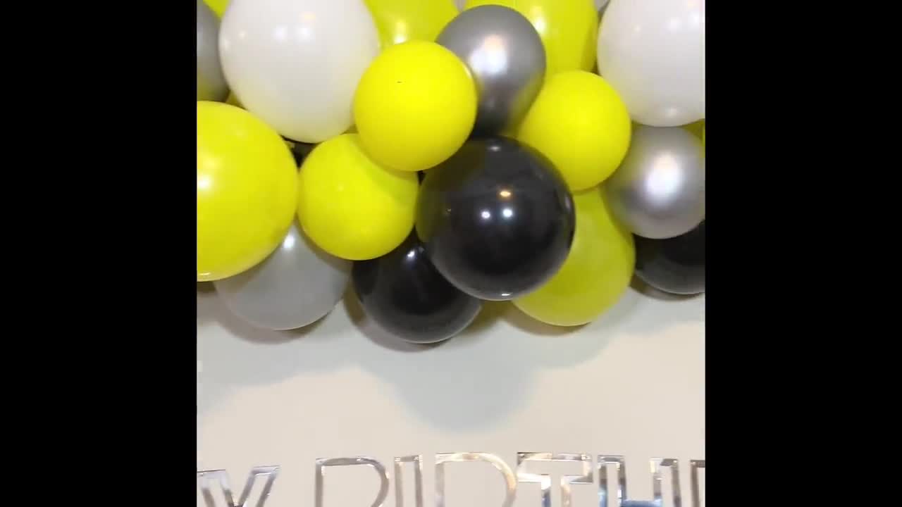 Balloon Arch. Yellow, Black, Silver Theme Party. DIY Balloon