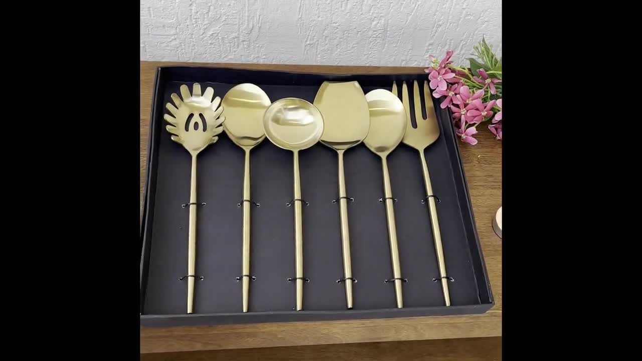 Gold Serving Spoons Set, Set of 6, Serving Ladle, Serving Spatula