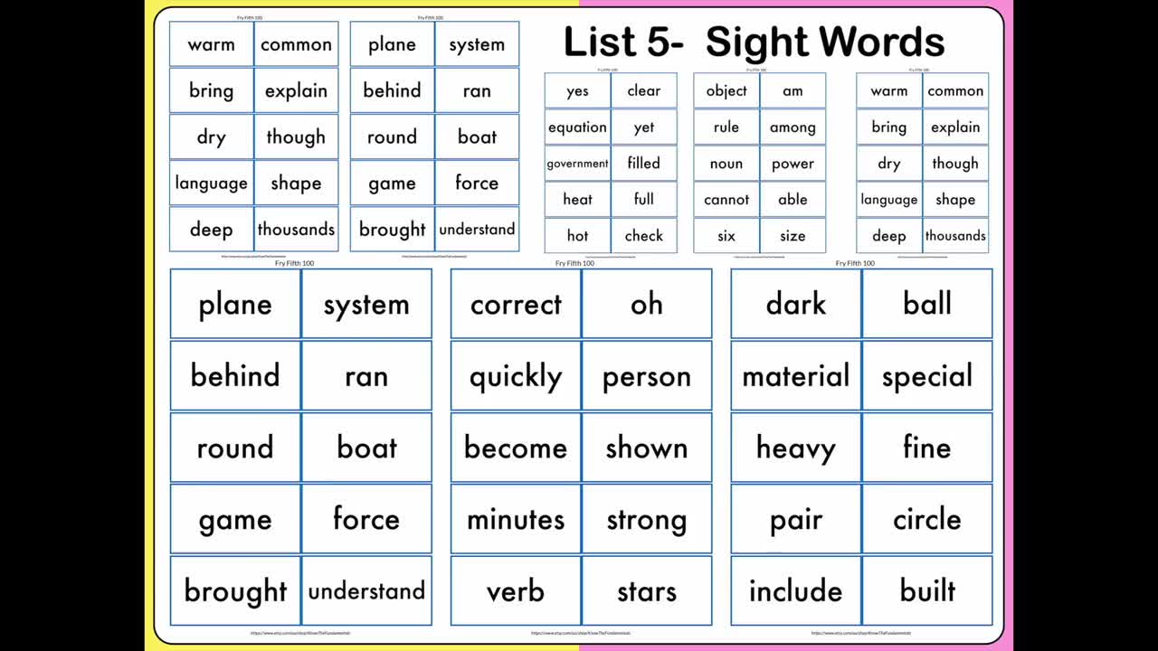1000 Sight Words Flash Cards | Fry's First High Frequency Words Flashcards  for Kindergarten 2nd 1st Grade Pre K Kids | Vocabulary Printable, image size:1280x720