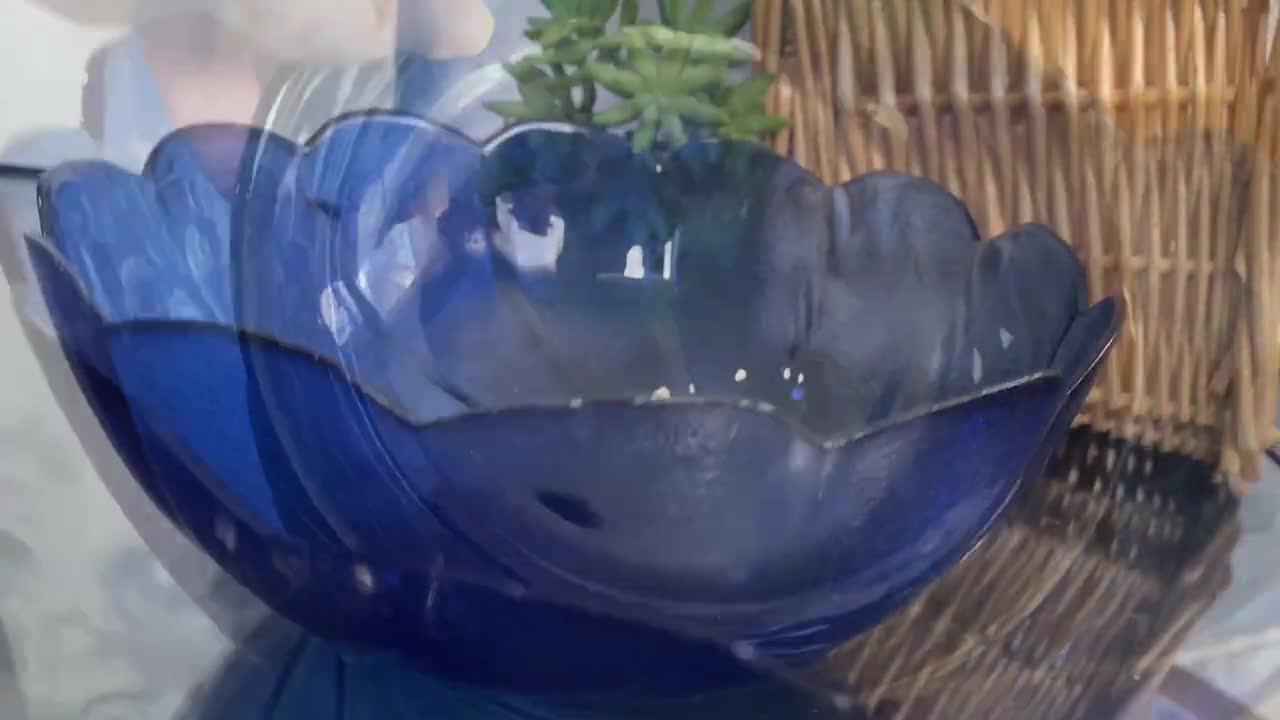 コバルトブルーガラスボウル アルコロック フランス リブ付きアート