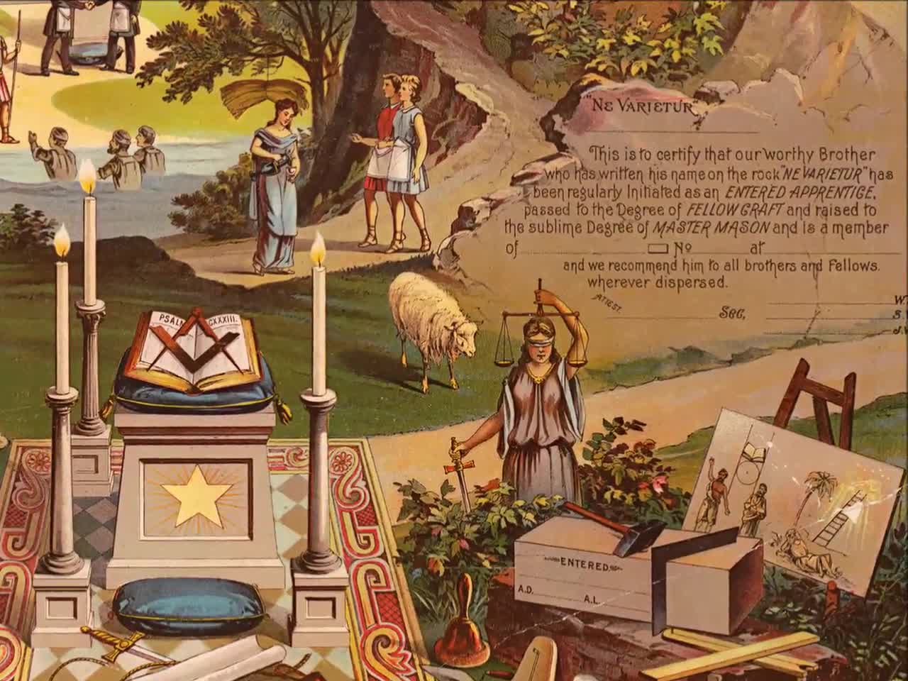 The Mystic Light of Masonry 1888 Freemason Certificate Print