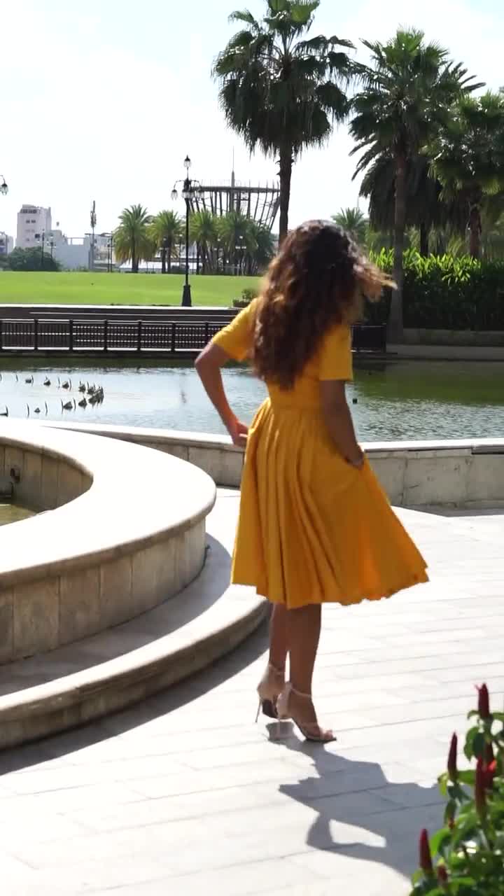 JULIE DRESS in Solid Cotton #49 - Golden Yellow Fabric | pin up shirt dress, cotton vintage 50s dress, retro swing dress, 50s dress JULIE DRESS in Solid Cotton #49 - Golden Yellow Fabric | pin up shirt dress, cotton vintage 50s dress, retro swing dress, 50s dress