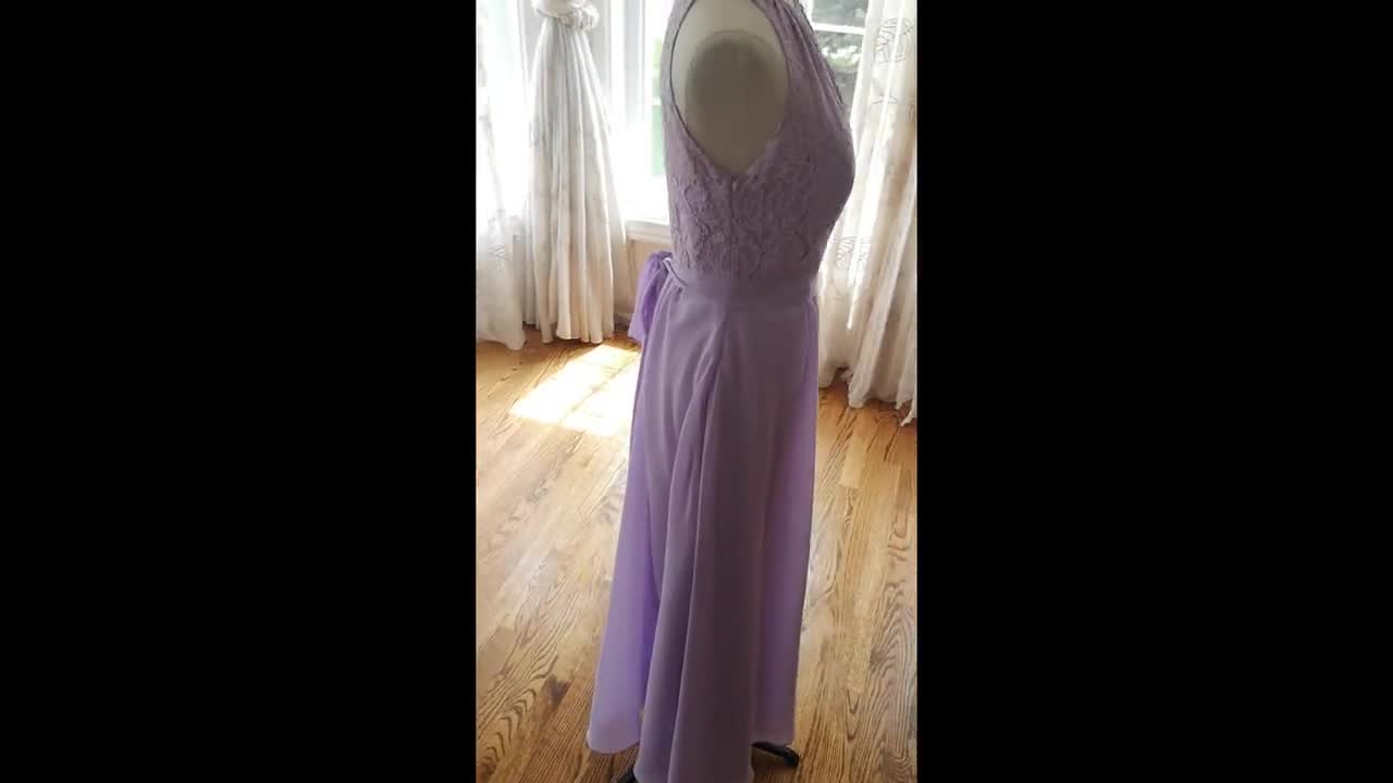 Handmade Purple Lace Bridesmaid Dress, Illusion Neckline, Maxi