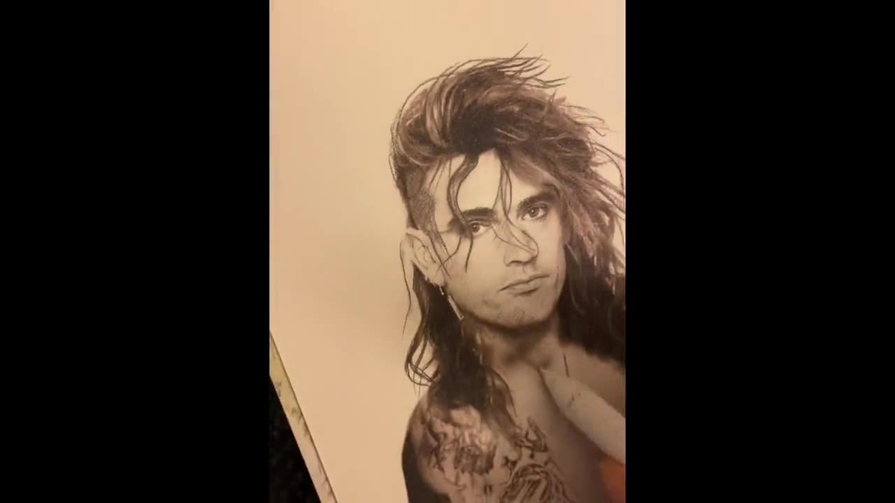 Nude & Tattooed - Tommy Lee - Pencil and Charcoal Portrait - Motley Crue -  Methods of Mayhem - Drummer