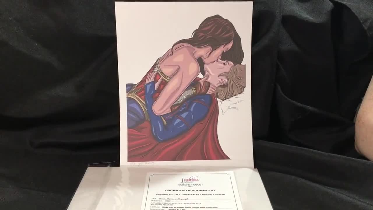 Supergirl and Wonder Woman | Lesbian Couple Marvel DC Comic Fan Art  available in Multiple Sizes | Pride Gift