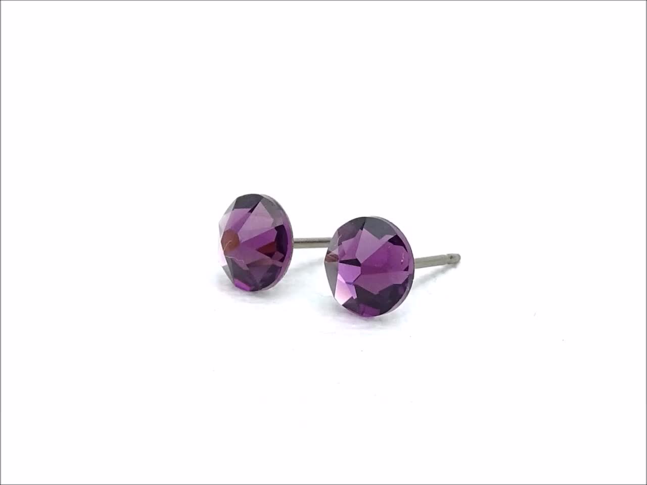 Pure Titanium Earrings Amethyst Facet Cut Hypoallergenic Nickel Free Studs Long Length Post