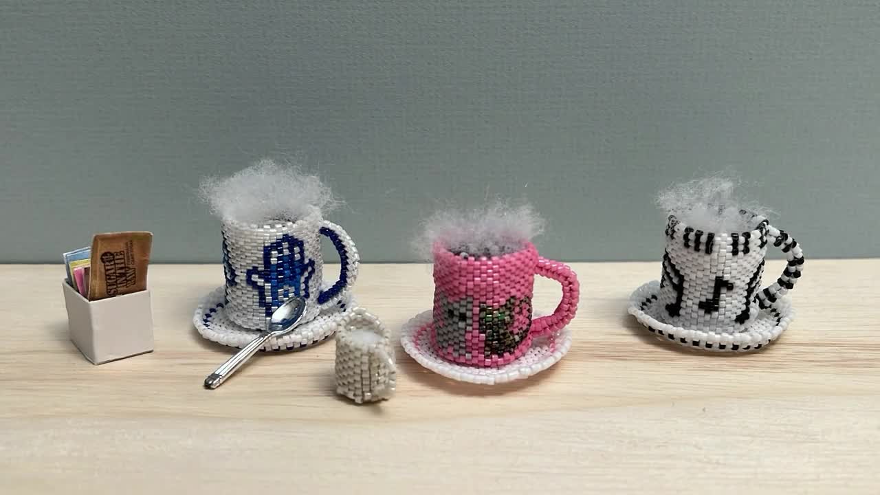 Beaded Mini Mug & Saucer - Kittens Tutorial/pattern