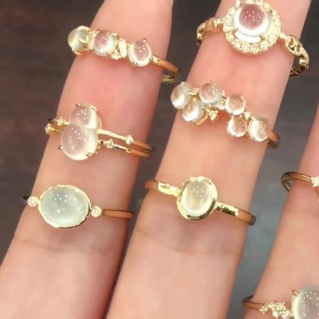 本物の翡翠ダイヤモンドリング、ライトグリーンの翡翠結婚指輪