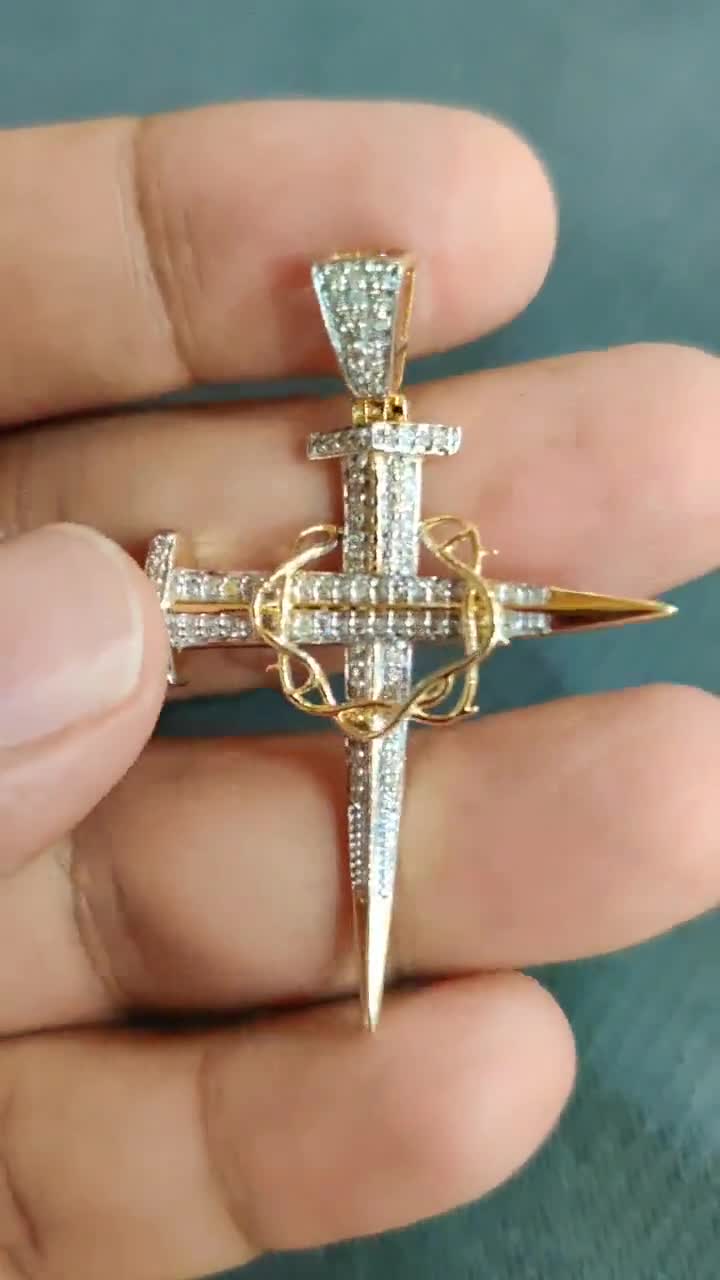 Unisex 10k Solid Yellow Gold Crown of Thorns Nail Cross Real Unisex 10k Solid Yellow Gold Crown of Thorns Nail Cross Real