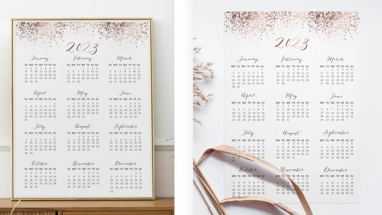 Rose Gold 2023 Wall Calendar Printable 2023 Yearly Calendar - Etsy