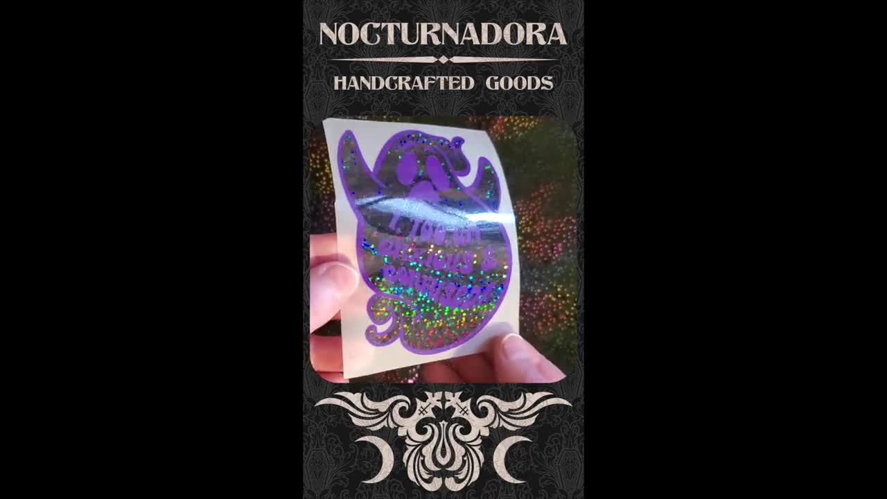 Anxious Ghost Holographic Glitter Black and Purple Permanent Layered Vinyl  Sticker 