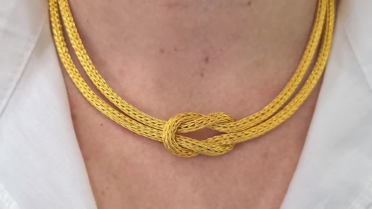 Vintage Rose Yellow Gold Fill Love Knot Bracelet, 12K GF Hercules Knot 8  inch Bracelet, Antique 1920s Knot Link GF Bracelet, Vintage Jewelry