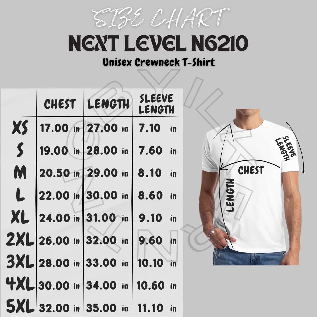 Next Level N6210 Size Chart | Size Chart for Unisex Crewneck T