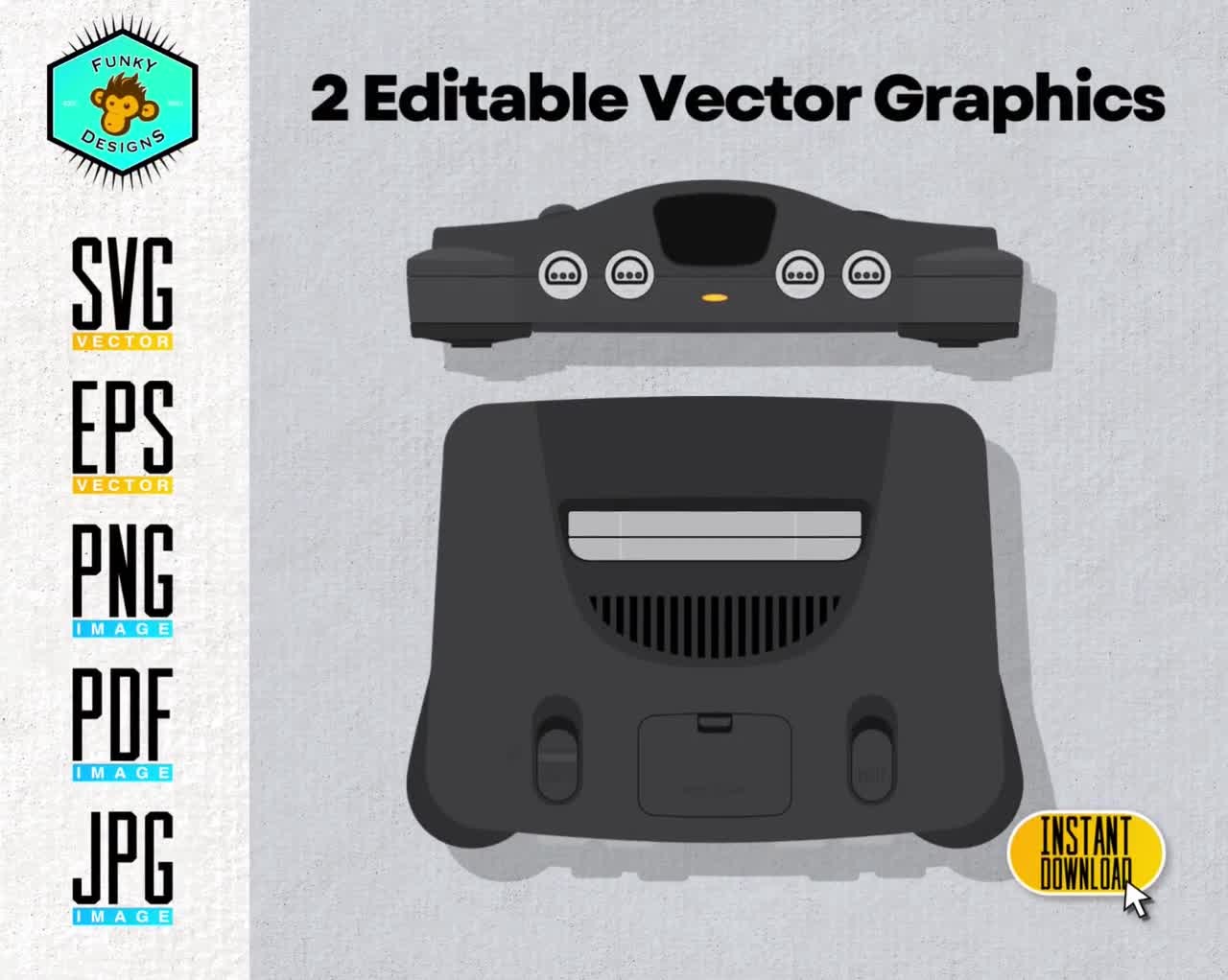 N64 Printable Artwork | Retro Video Game Console | Vector